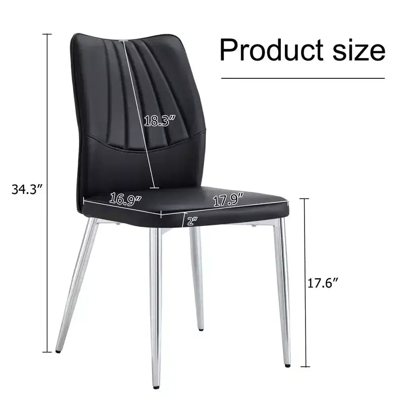 Set di 4 sedie da pranzo Mid-Century Modern - Sedili imbottiti in pelle PU nera, gambe in metallo argentato, eleganti sedie d'accento per cucina/soggiorno