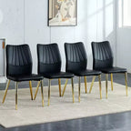Set di 4 sedie da pranzo Mid-Century Modern - Sedili imbottiti in pelle PU nera, gambe in metallo argentato, eleganti sedie d'accento per cucina/soggiorno