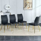 Set di 4 sedie da pranzo Mid-Century Modern - Sedili imbottiti in pelle PU nera, gambe in metallo argentato, eleganti sedie d'accento per cucina/soggiorno