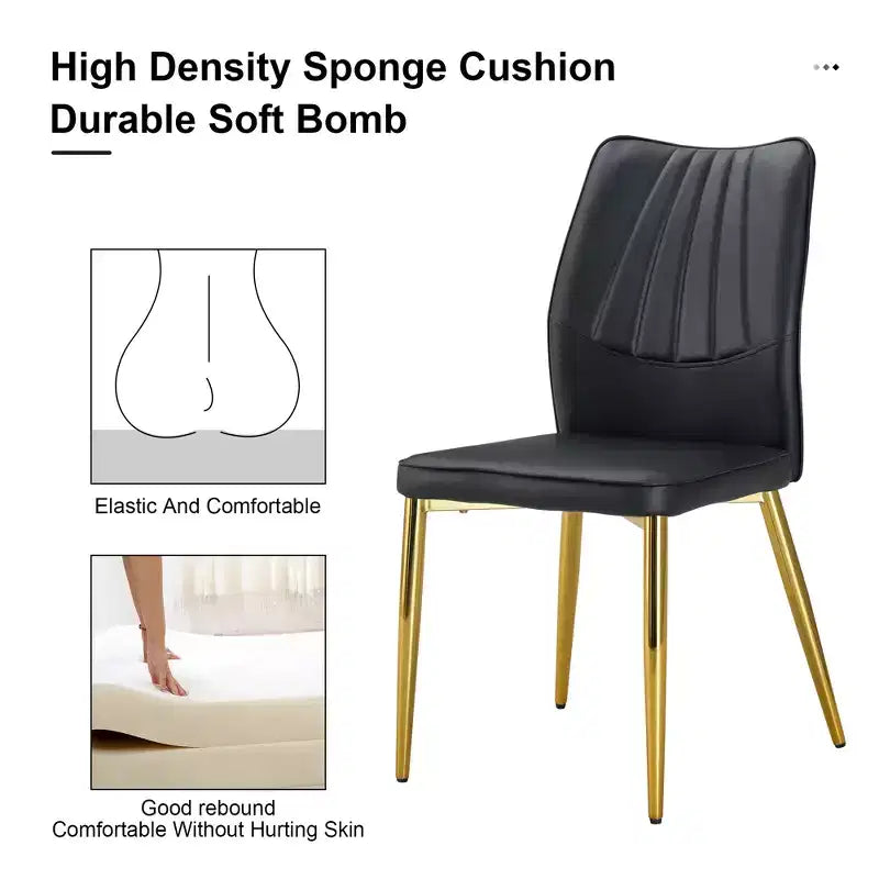 Set di 4 sedie da pranzo Mid-Century Modern - Sedili imbottiti in pelle PU nera, gambe in metallo argentato, eleganti sedie d'accento per cucina/soggiorno