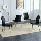 Set di 4 sedie da pranzo Mid-Century Modern - Sedili imbottiti in pelle PU nera, gambe in metallo argentato, eleganti sedie d'accento per cucina/soggiorno