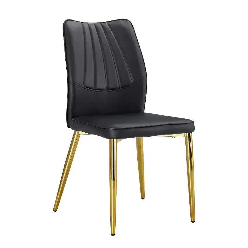 Mid-Century Modern Dining Chairs Set of 4 - Black PU Leather Padded Seats, Silver Metal Legs, Stylish Accent Chairs for Kitchen/Living Room
