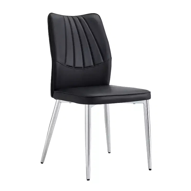 Chaises de salle à manger modernes du milieu du siècle, lot de 4 - Sièges rembourrés en cuir PU noir, pieds en métal argenté, chaises d'appoint élégantes pour cuisine/salon