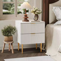 Modern Fluted Nightstand with 2 Drawers, Gold & Wood Bedside Table, Small Side Table, End Table for Bedroom, Living Room