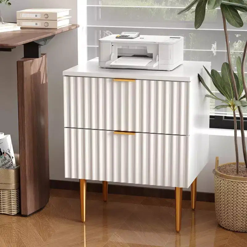 Comodino scanalato moderno con 2 cassetti, tavolino da notte in oro e legno, tavolino piccolo, tavolino per camera da letto, soggiorno