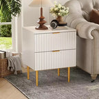 Comodino scanalato moderno con 2 cassetti, tavolino da notte in oro e legno, tavolino piccolo, tavolino per camera da letto, soggiorno