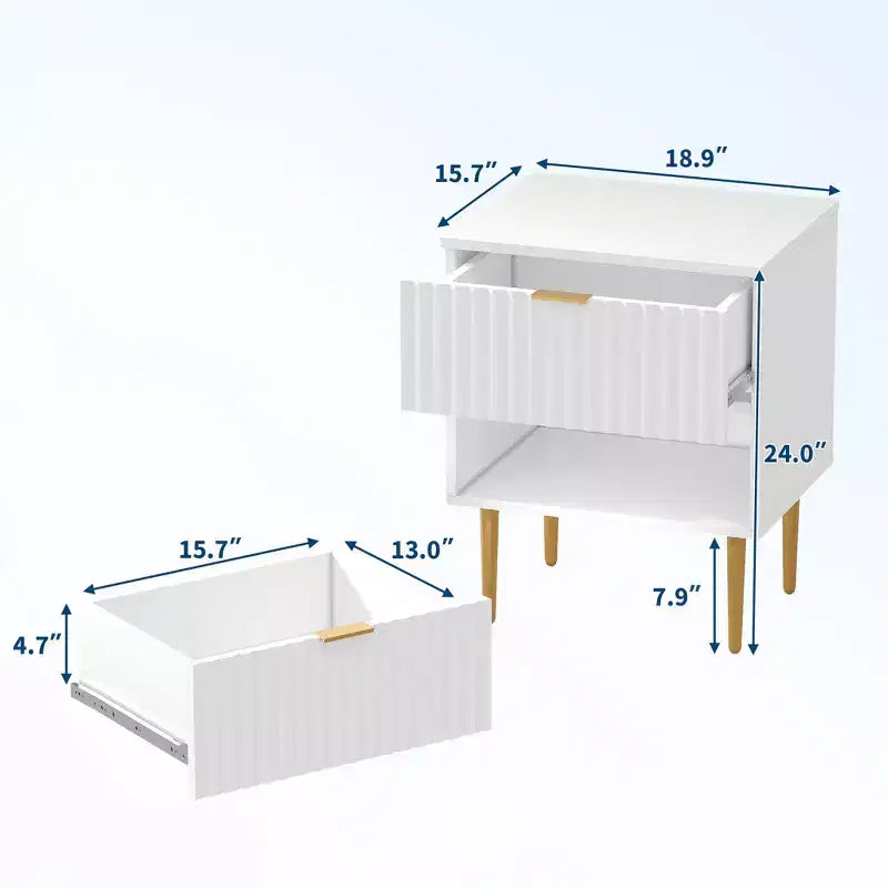 Comodino scanalato moderno con 2 cassetti, tavolino da notte in oro e legno, tavolino piccolo, tavolino per camera da letto, soggiorno