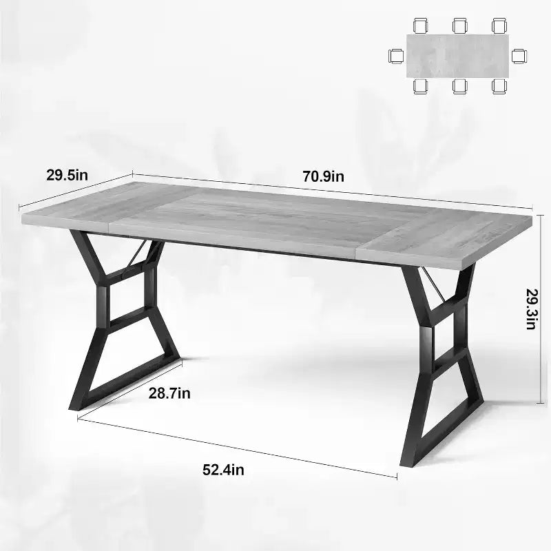 Tavolo da Pranzo Rettangolare per 6 Persone, Tavoli da Cucina con Gambe in Metallo Ultra Resistenti, Grigio