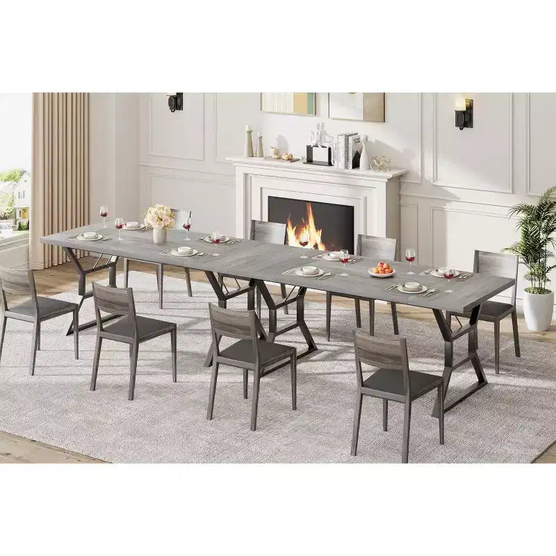 Tavolo da Pranzo Rettangolare per 6 Persone, Tavoli da Cucina con Gambe in Metallo Ultra Resistenti, Grigio
