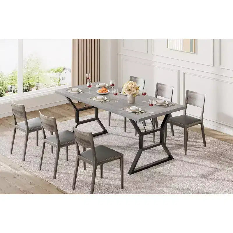 Tavolo da Pranzo Rettangolare per 6 Persone, Tavoli da Cucina con Gambe in Metallo Ultra Resistenti, Grigio
