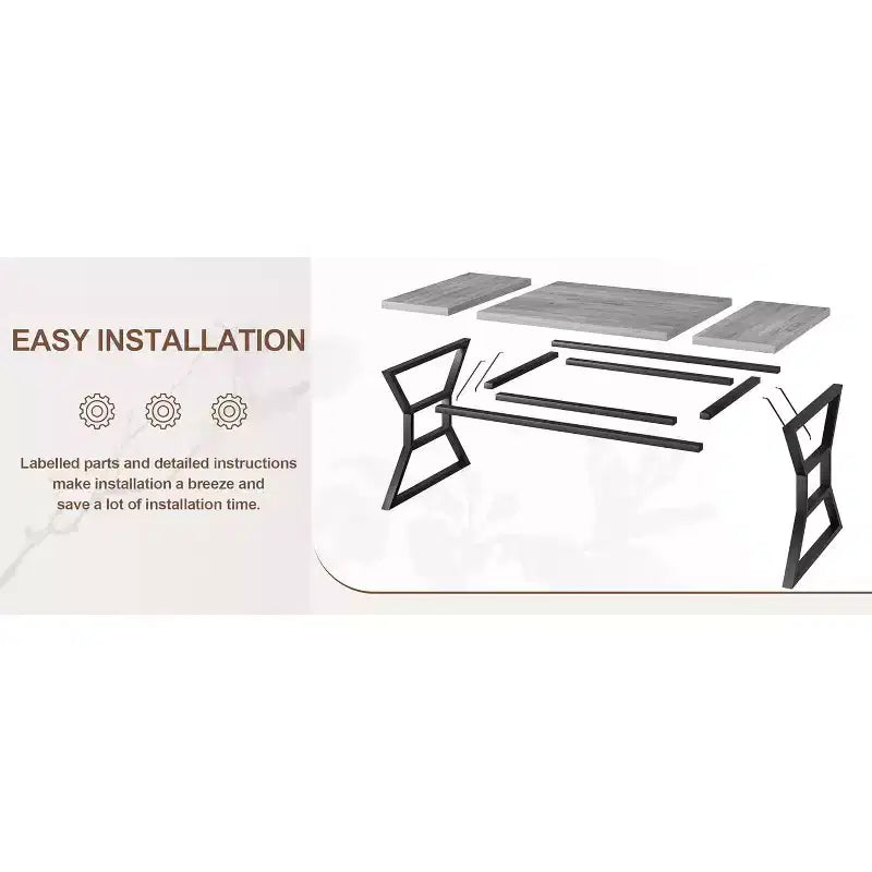 Tavolo da Pranzo Rettangolare per 6 Persone, Tavoli da Cucina con Gambe in Metallo Ultra Resistenti, Grigio