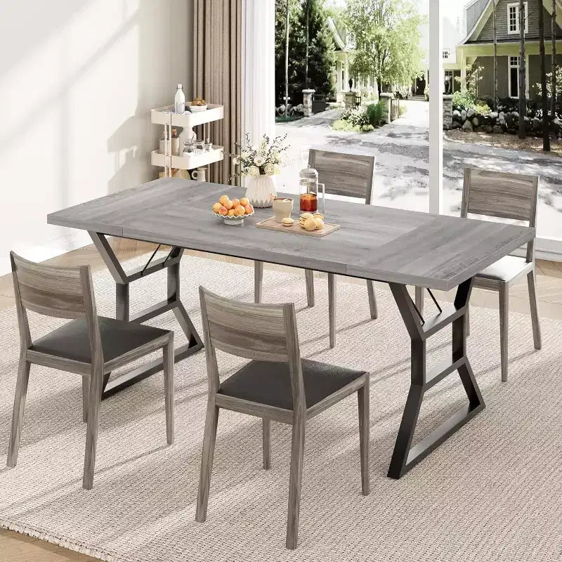 Tavolo da Pranzo Rettangolare per 6 Persone, Tavoli da Cucina con Gambe in Metallo Ultra Resistenti, Grigio