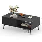 Farmhouse Center TableFluted Sliding Door & Wooden Tabletop, for Home Apartment Office