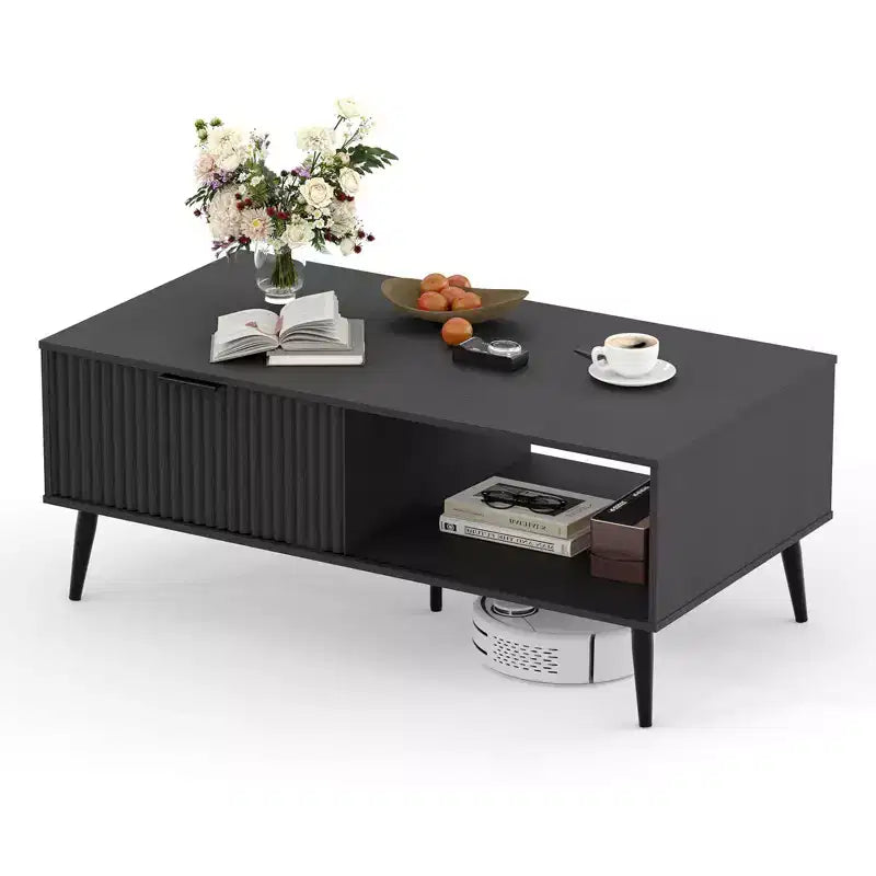 Farmhouse Center TableFluted Sliding Door & Wooden Tabletop, for Home Apartment Office