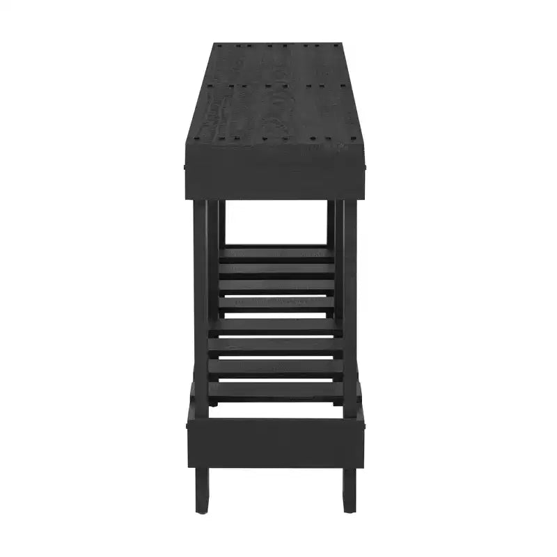 Consolle rustica con contenitore, tavolo da ingresso in legno massello di abete, tavolo vintage da corridoio con ripiano e gambe rinforzate