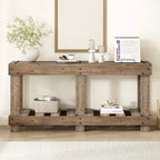 Consolle rustica con contenitore, tavolo da ingresso in legno massello di abete, tavolo vintage da corridoio con ripiano e gambe rinforzate