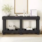 Consolle rustica con contenitore, tavolo da ingresso in legno massello di abete, tavolo vintage da corridoio con ripiano e gambe rinforzate