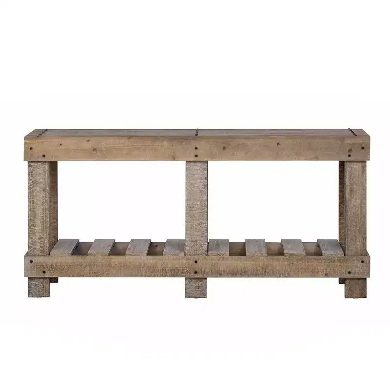 Consolle rustica con contenitore, tavolo da ingresso in legno massello di abete, tavolo vintage da corridoio con ripiano e gambe rinforzate
