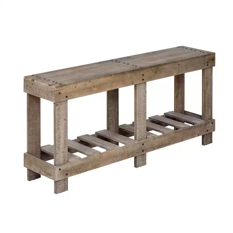 Consolle rustica con contenitore, tavolo da ingresso in legno massello di abete, tavolo vintage da corridoio con ripiano e gambe rinforzate