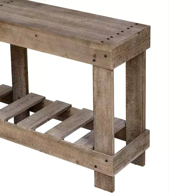 Consolle rustica con contenitore, tavolo da ingresso in legno massello di abete, tavolo vintage da corridoio con ripiano e gambe rinforzate