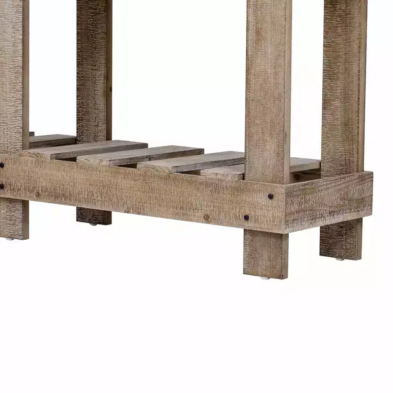 Consolle rustica con contenitore, tavolo da ingresso in legno massello di abete, tavolo vintage da corridoio con ripiano e gambe rinforzate