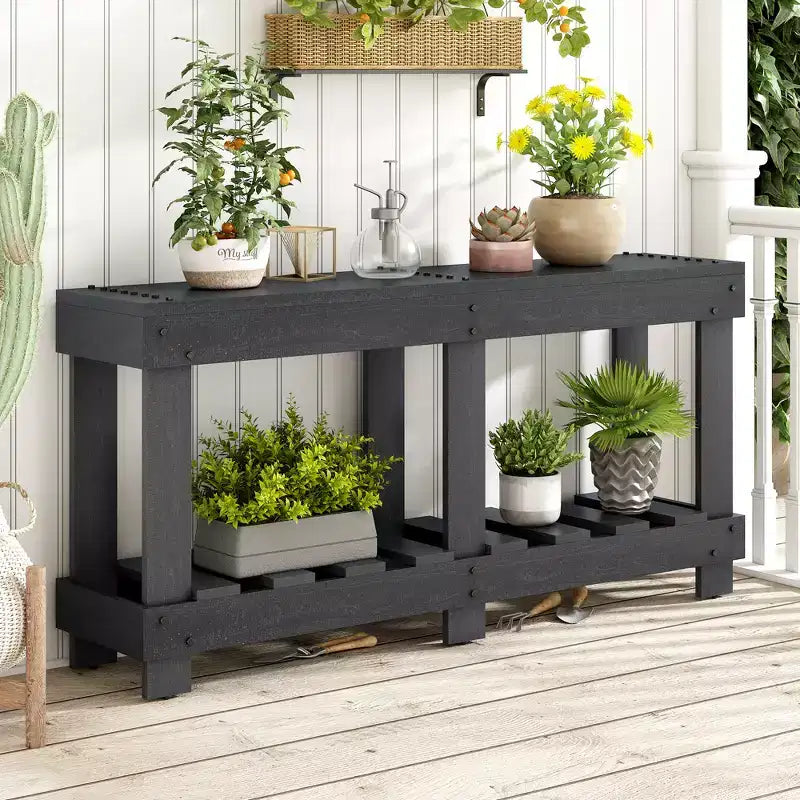 Consolle rustica con contenitore, tavolo da ingresso in legno massello di abete, tavolo vintage da corridoio con ripiano e gambe rinforzate