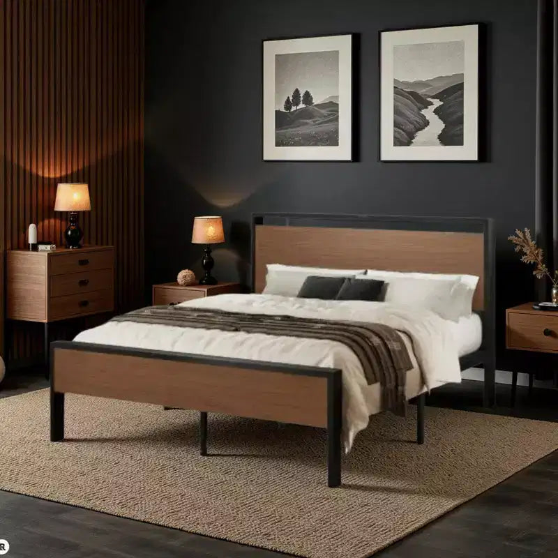Struttura letto a piattaforma con testiera e pediera, contenitore sottostante, nessun box spring necessario, 12 doghe in metallo, silenzioso