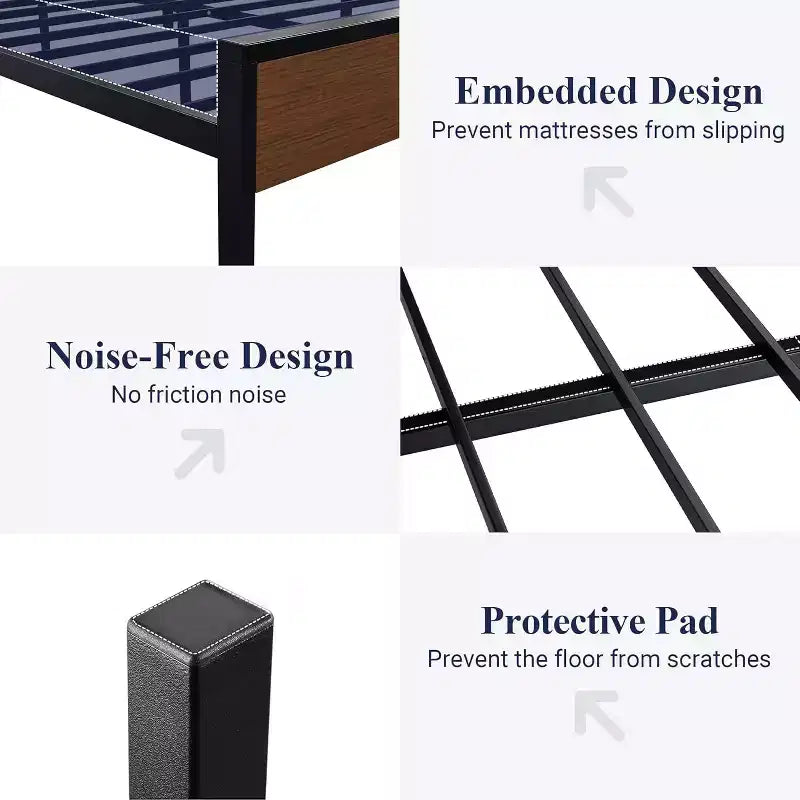 Struttura letto a piattaforma con testiera e pediera, contenitore sottostante, nessun box spring necessario, 12 doghe in metallo, silenzioso