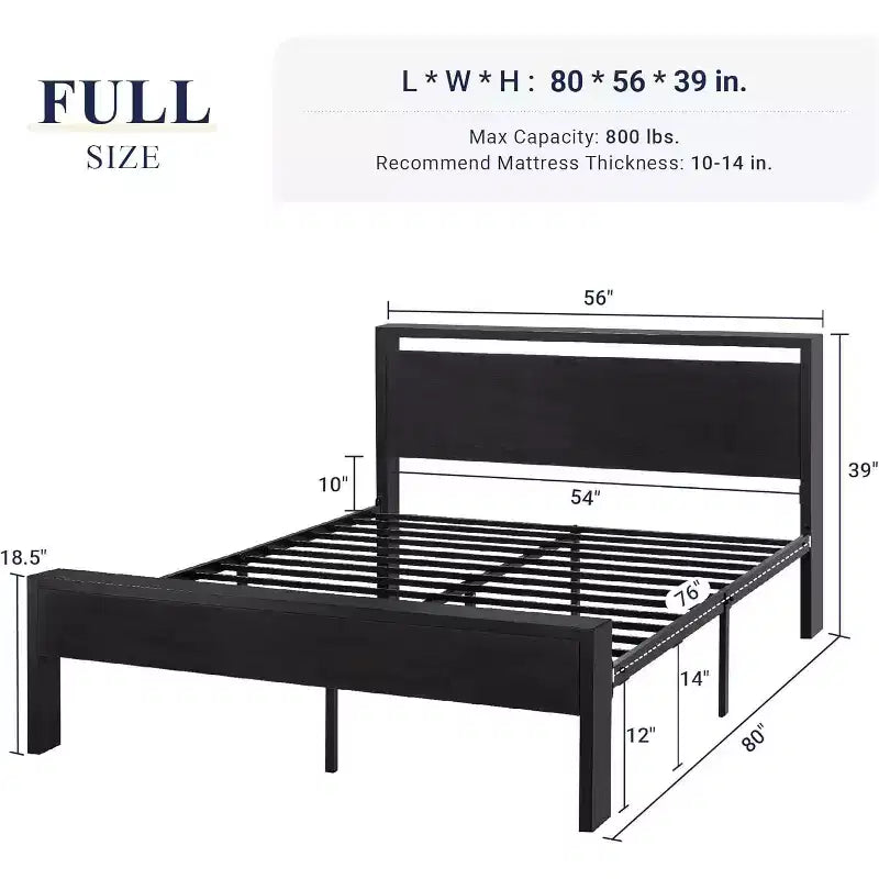 Struttura letto a piattaforma con testiera e pediera, contenitore sottostante, nessun box spring necessario, 12 doghe in metallo, silenzioso