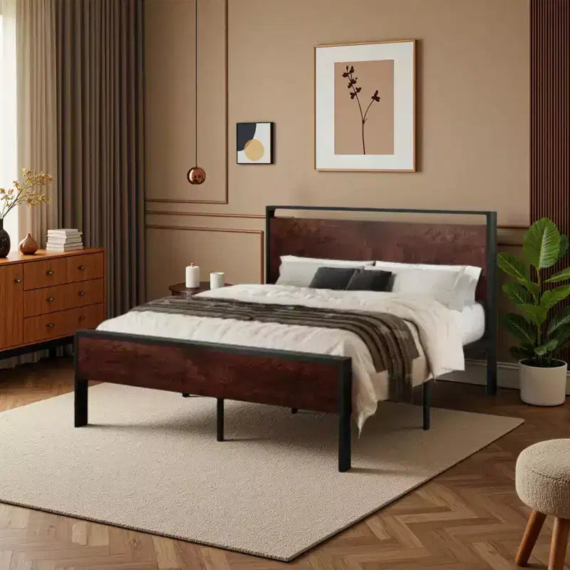 Struttura letto a piattaforma con testiera e pediera, contenitore sottostante, nessun box spring necessario, 12 doghe in metallo, silenzioso
