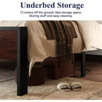 Struttura letto a piattaforma con testiera e pediera, contenitore sottostante, nessun box spring necessario, 12 doghe in metallo, silenzioso