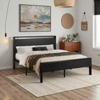 Struttura letto a piattaforma con testiera e pediera, contenitore sottostante, nessun box spring necessario, 12 doghe in metallo, silenzioso