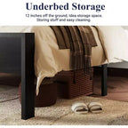 Struttura letto a piattaforma con testiera e pediera, contenitore sottostante, nessun box spring necessario, 12 doghe in metallo, silenzioso