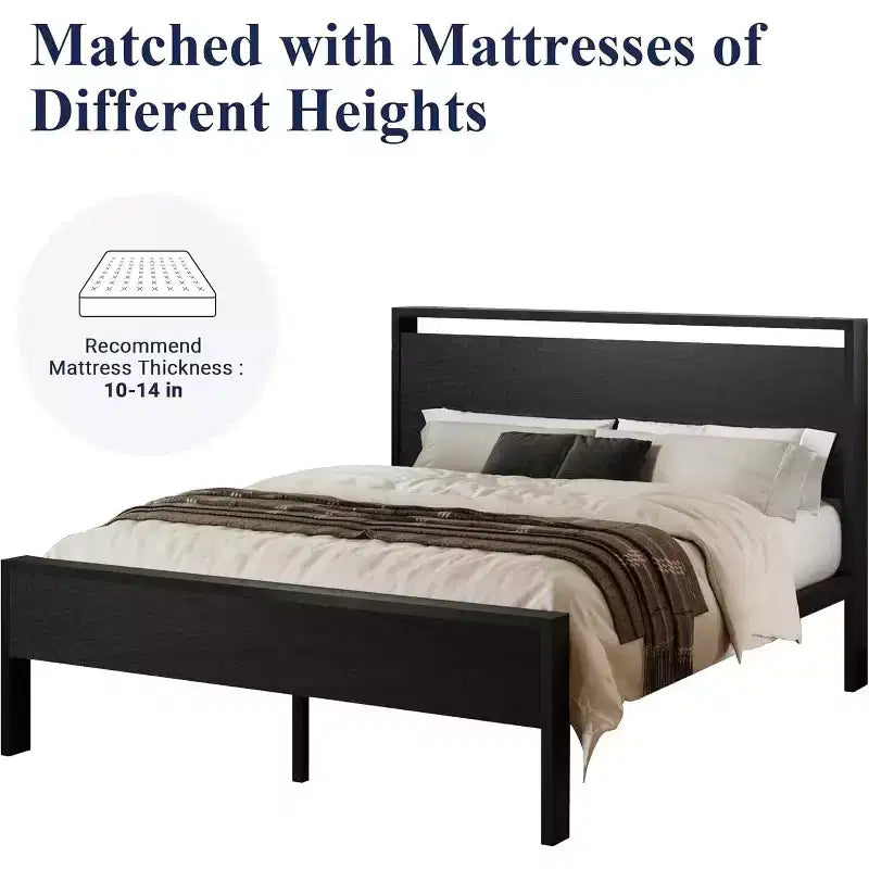 Struttura letto a piattaforma con testiera e pediera, contenitore sottostante, nessun box spring necessario, 12 doghe in metallo, silenzioso