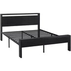 Struttura letto a piattaforma con testiera e pediera, contenitore sottostante, nessun box spring necessario, 12 doghe in metallo, silenzioso