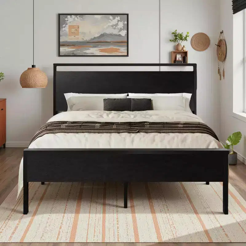 Struttura letto a piattaforma con testiera e pediera, contenitore sottostante, nessun box spring necessario, 12 doghe in metallo, silenzioso