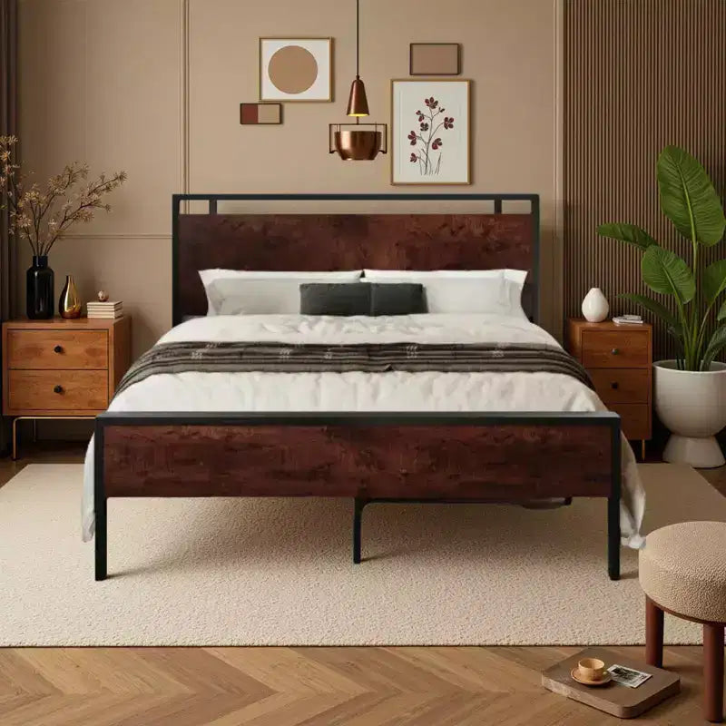 Cadre de lit plateforme avec tête de lit et pied de lit Rangement sous le lit Aucun sommier tapissier requis 12 lattes métalliques Sans bruit