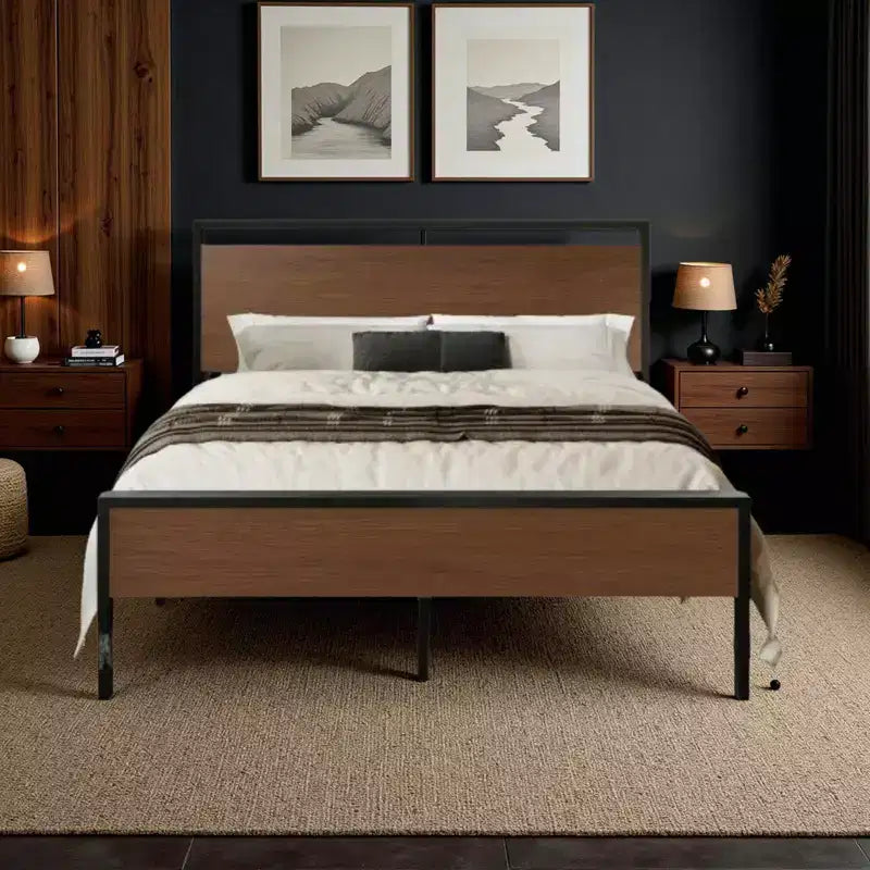 Cadre de lit plateforme avec tête de lit et pied de lit Rangement sous le lit Aucun sommier tapissier requis 12 lattes métalliques Sans bruit
