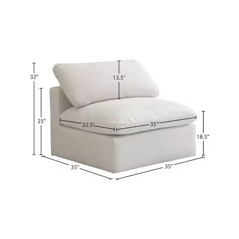 Meridian Furniture, Sedia modulare senza braccioli in velluto felpato, comfort standard