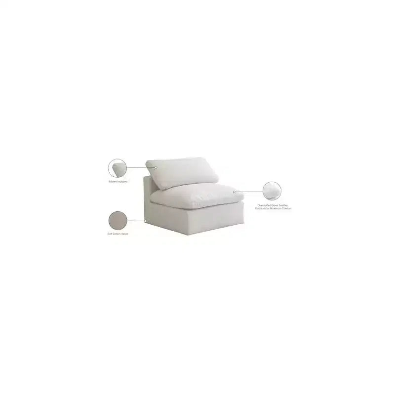 Meridian Furniture, Sedia modulare senza braccioli in velluto felpato, comfort standard
