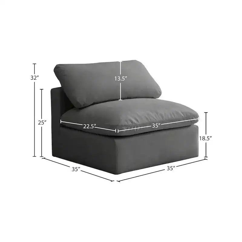 Meridian Furniture, Sedia modulare senza braccioli in velluto felpato, comfort standard