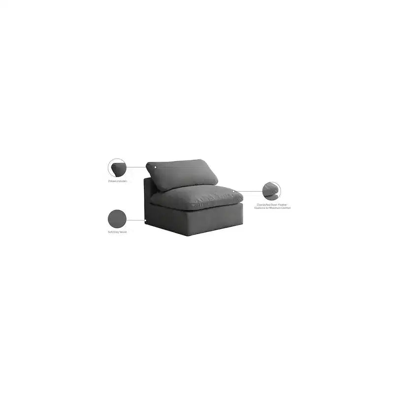 Meridian Furniture, Sedia modulare senza braccioli in velluto felpato, comfort standard