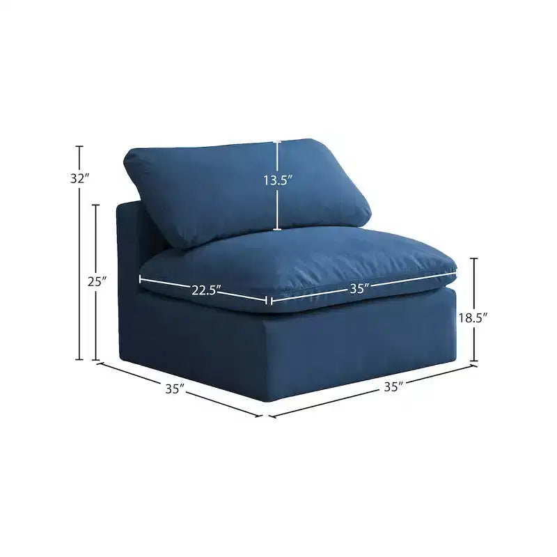 Meridian Furniture, Sedia modulare senza braccioli in velluto felpato, comfort standard