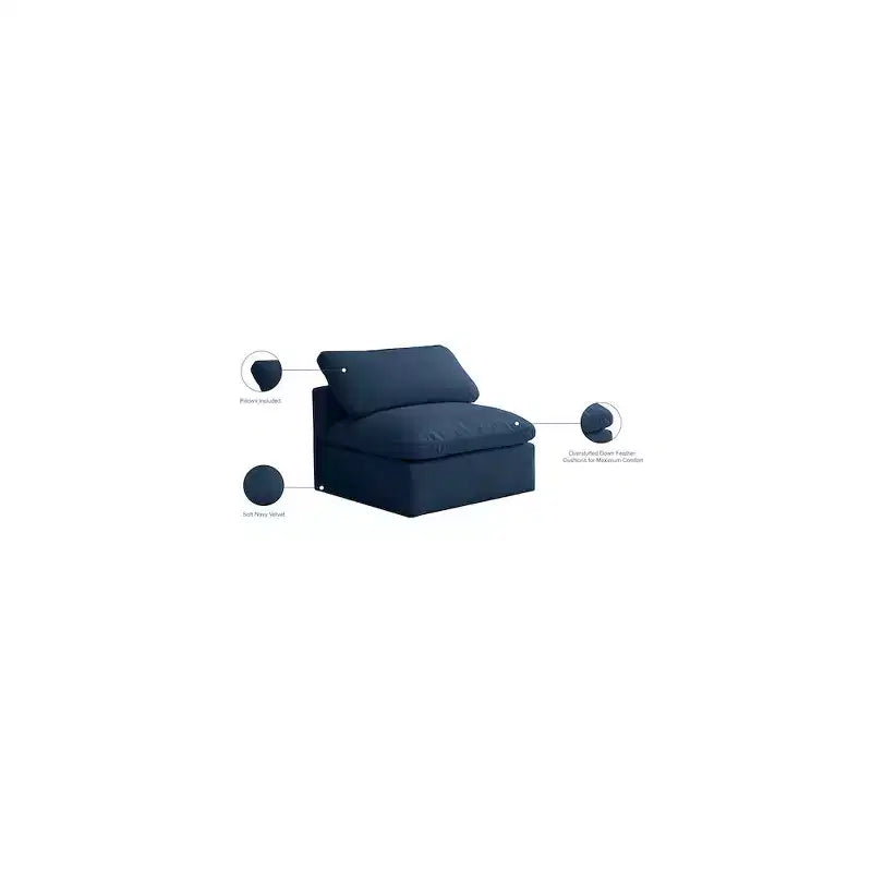 Meridian Furniture, Sedia modulare senza braccioli in velluto felpato, comfort standard