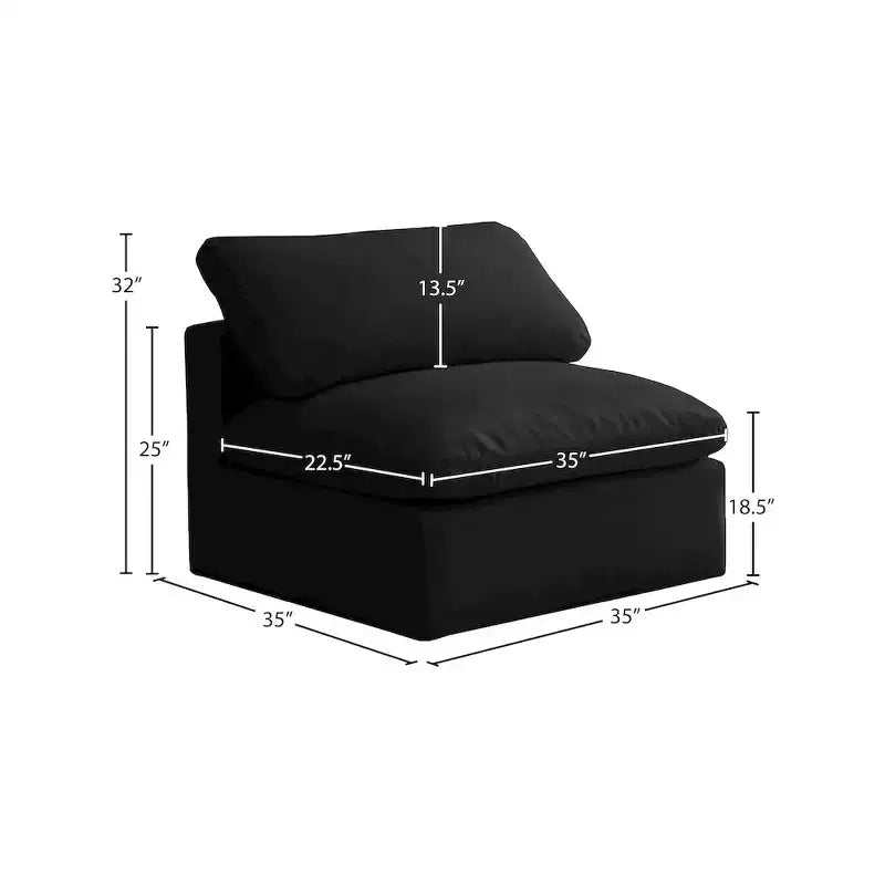 Meridian Furniture, Sedia modulare senza braccioli in velluto felpato, comfort standard