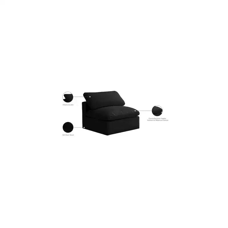 Meridian Furniture, Sedia modulare senza braccioli in velluto felpato, comfort standard