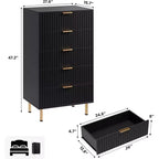 Armadio alto da camera moderno con cinque cassetti scanalati, cassettiera alta 122 cm, contenitore profondo con piano ampio, adatto per soggiorno, corridoio, nero