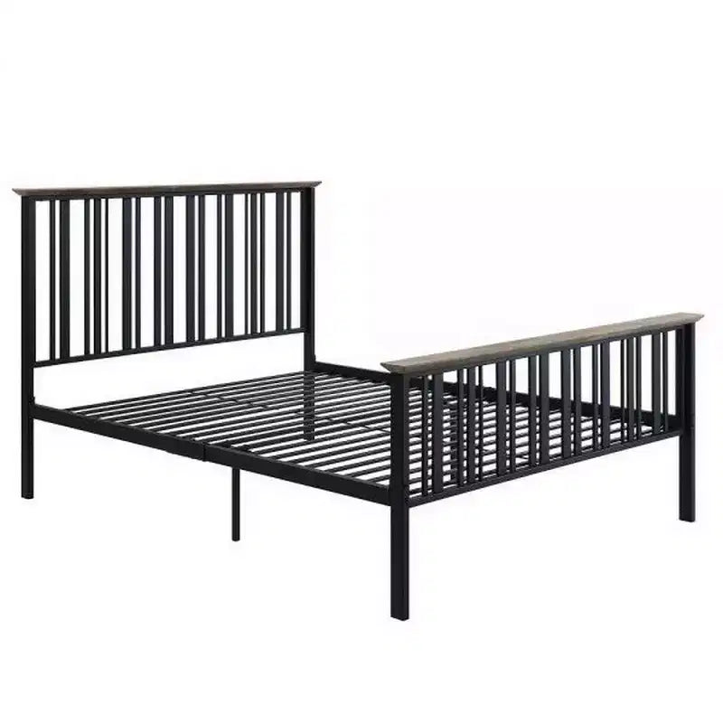 Royal Hampton Full Bed with Slatted Metal Frame, MDF Wood, Oak Brown and Black