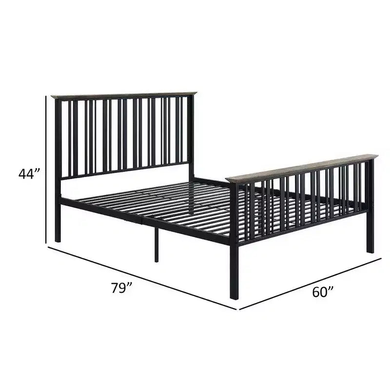 Letto matrimoniale Royal Hampton con telaio in metallo a doghe, legno MDF, marrone quercia e nero