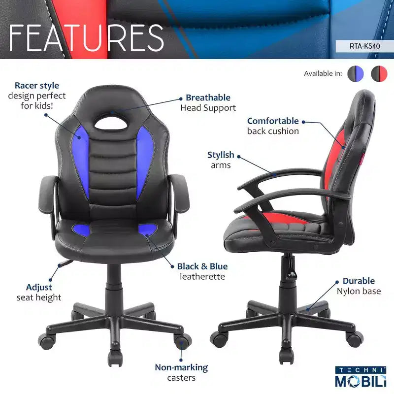 Chaise de jeu et de bureau pour enfant Techni Mobili Racer avec roulettes